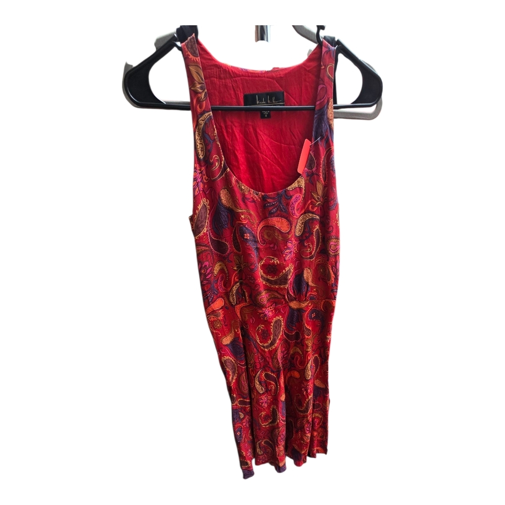 Nicole Miller Vibrant Red Dress with Paisley Accents